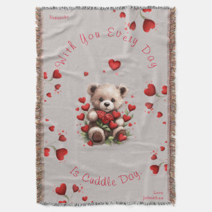 Couverture Cosy Teddy Bear Amour Coeurs & Rose Valentines Day