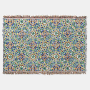 Couverture Coton Lance Blanche avec frange, design Medallion