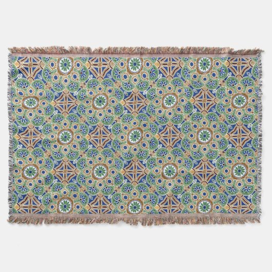 Couverture Coton Lance Blanche avec frange, design Medallion (Devant)