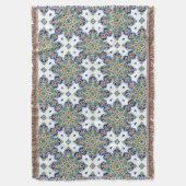 Couverture Coton Lance Blanche avec frange, design Medallion (devant Vertical)