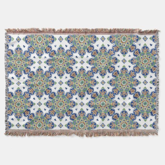 Couverture Coton Lance Blanche avec frange, design Medallion (Devant)