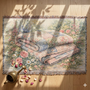 Couverture Cottagecore Courtepointe Florale en Patchwork Aqua