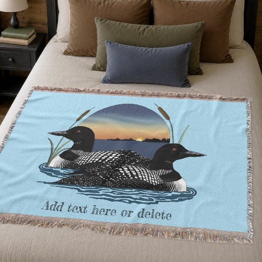 Couverture Couple de huards Coucher de soleil Bleu Lac Faune