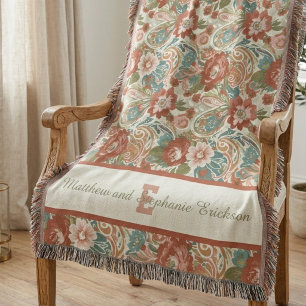 Couverture Couple Monogramme Floral Boho Terracotta