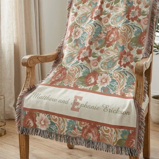 Couverture Couple Monogramme Floral Boho Terracotta
