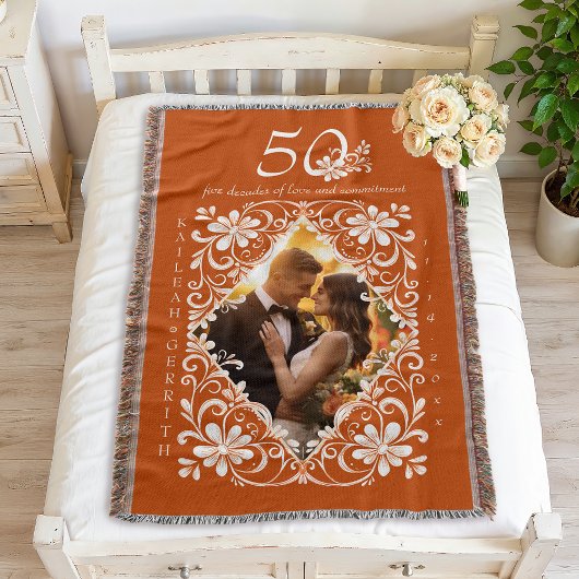 Couverture Couples romantiques Photo brûlée Orange 50 Anniver