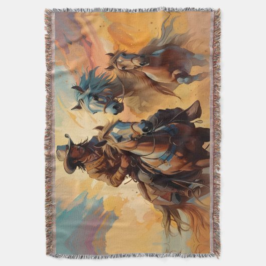 Couverture Cowboy Chevaux Occidentaux bleu Tan Collage (devant Vertical)