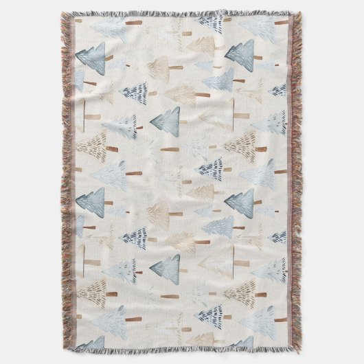 Couverture Crème Bleu Bleu Arbres de Noël (devant Vertical)