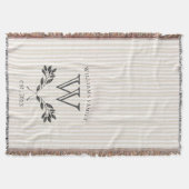 Couverture crème rustique rayures laurier branche monogramme (Devant)