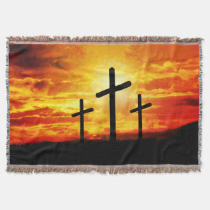 Couverture Croix, Coucher de soleil Silhouettes Peinture-6713