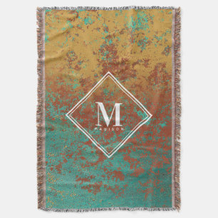 Couverture Cuivre Turquoise Texture métallique Monogramme in