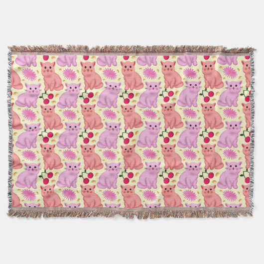 Couverture Cute Cat Cherry Floral Pattern | Kawaii Kitty  (Devant)