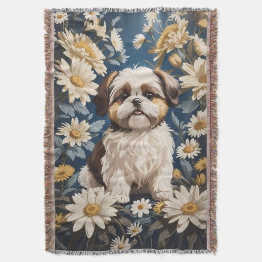Couverture Cute Chih Tzu Chien Blanc Fleurs De Faisée (devant Vertical)