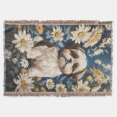 Couverture Cute Chih Tzu Chien Blanc Fleurs De Faisée (Devant)