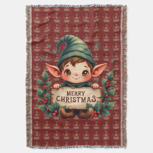 Couverture Cute Christmas Elf Holding Merry Sign Red (devant Vertical)