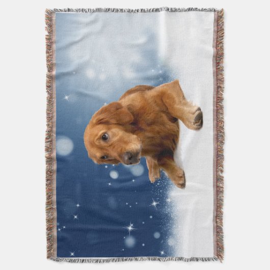 Couverture Cute Golden Retriever Chien assis Étoiles de neige (devant Vertical)