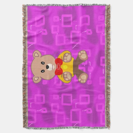Couverture Cute Teddy Bear on Pink Geometric  (devant Vertical)