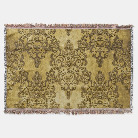Couverture Damask Distressed Rustic Dark Yellow Gold (Devant)
