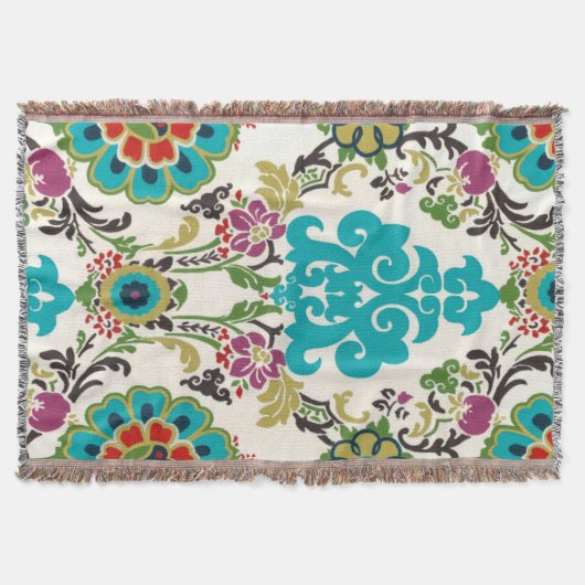 Couverture Damask Floral Patterns Plum Turquoise (Devant)