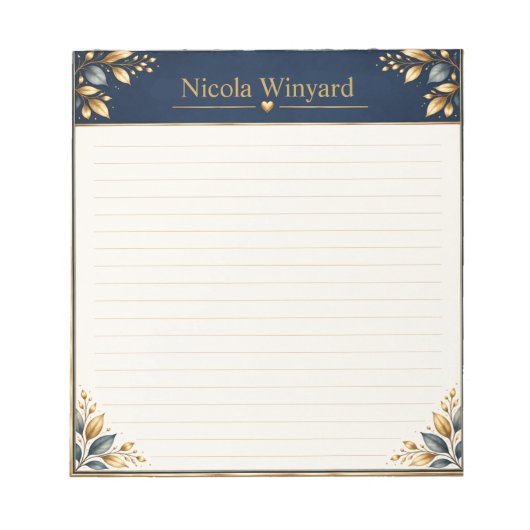 Couverture de bloc-notes botanique Navy Gold (Devant)