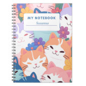 Couverture de cahier Chats heureux et fleurs (Devant)