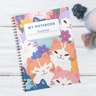 Couverture de cahier Chats heureux et fleurs