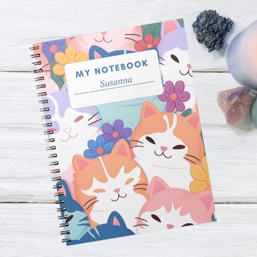 Couverture de cahier Chats heureux et fleurs