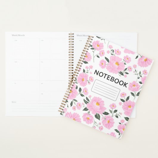 Couverture de cahier floral rose | Élégante fleur (Devant avec enveloppe)