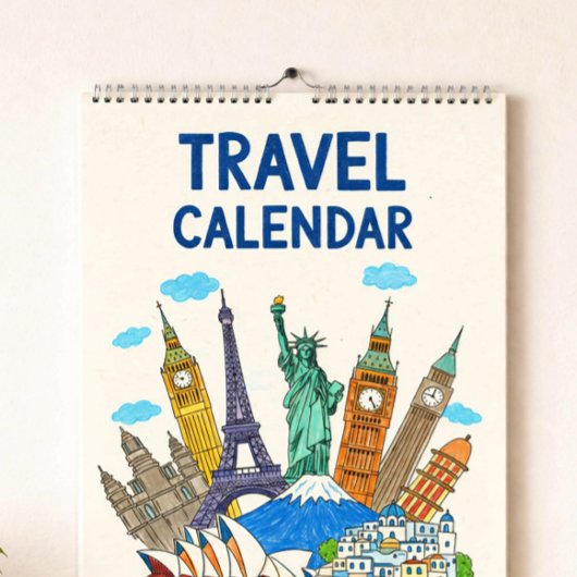 Couverture de calendrier de voyage de style crayon