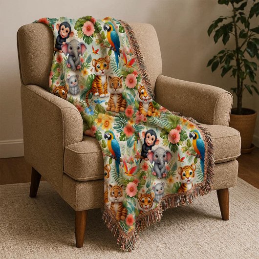 Couverture de jet bébé animaux de la jungle tropic