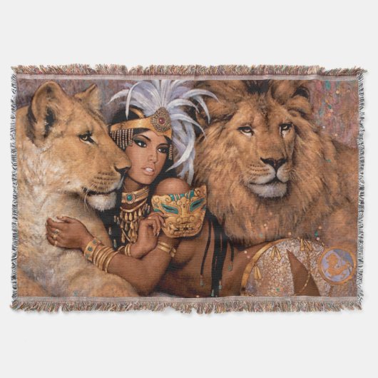 Couverture de jet égyptienne déesse lionne (Devant)