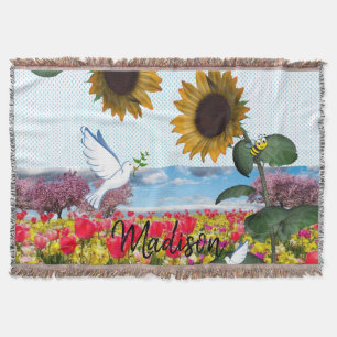 Couverture de jet Sunflower Bumblebee White Dove