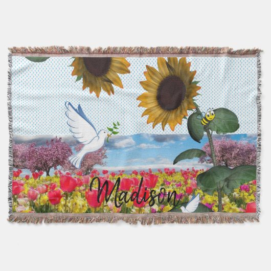 Couverture de jet Sunflower Bumblebee White Dove (Devant)
