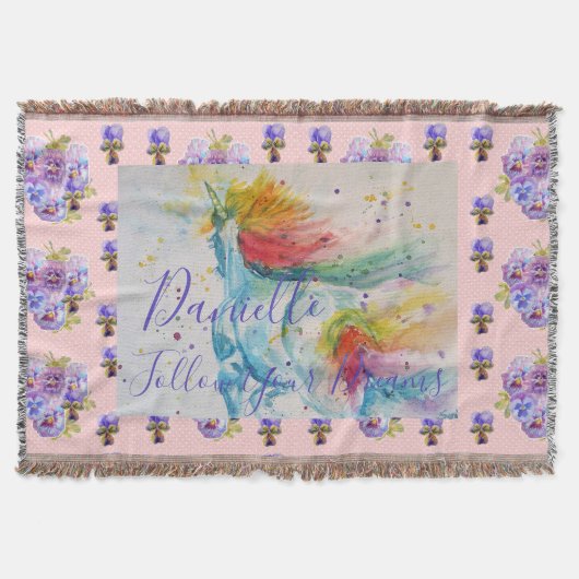 Couverture de licorne aquarelle rose avec prénom d (Devant)