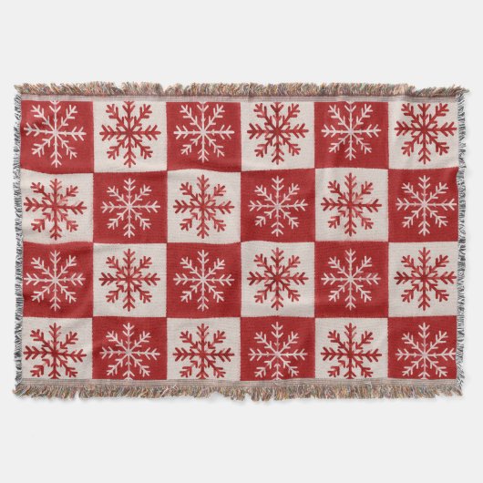 Couverture de Noël flocon de neige rouge et crème (Devant)