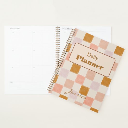Couverture de planner quotidien géométrique rose m (Devant avec enveloppe)