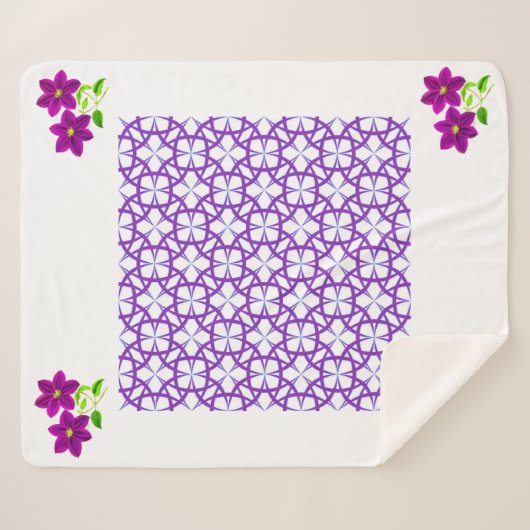 Couverture de sherpa à fleurs violettes/design. (Devant (Horizontal))