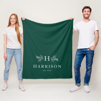 Couverture de vacances verte avec monogramme rusti