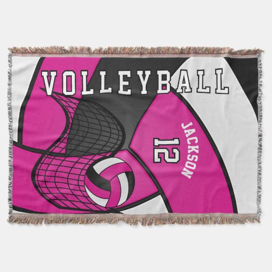 Couverture 🏐 de volley-ball en rose chaud, blanc et noir (Devant)