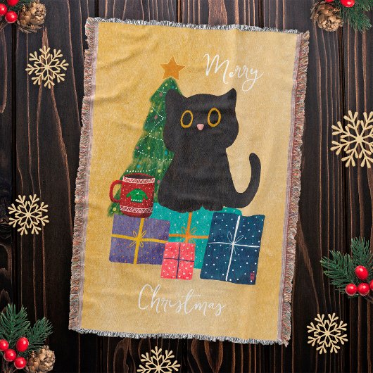 Couverture Déco café chat mignon Noël orange festive