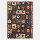 Couverture Denim Folk Art Quilt Motif | Patch d'automne rusti (devant Vertical)