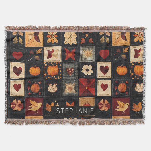 Couverture Denim Folk Art Quilt Motif | Patch d'automne rusti (Devant)