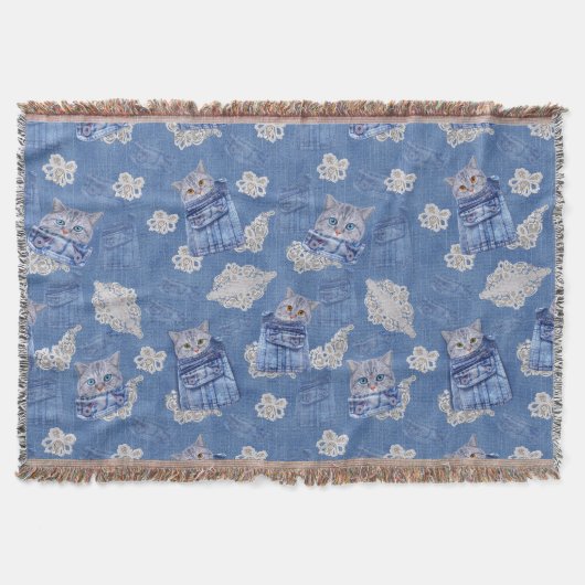 Couverture Denim Jean poches, chatons et dentelle (Devant)