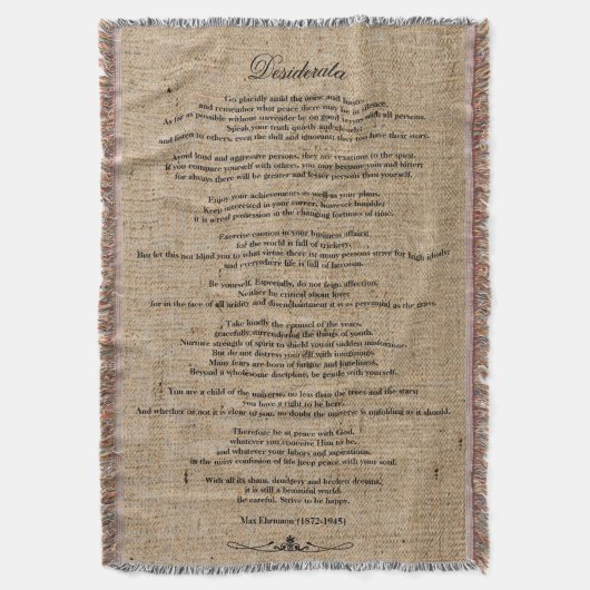 Couverture Desiderata "choses désirées" sur la toile de jute (devant Vertical)