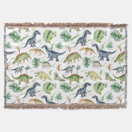 Couverture Dinosaures Vert Aquarelle Enfants Pattren (Devant)