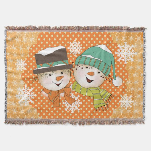 Couverture Dots orange Snowmen et flocons de neige Jeu de vac (Devant)