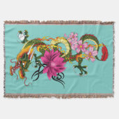 Couverture Dragon Chinois Vert Gras Tatouage Lotus Sarcelle (Devant)
