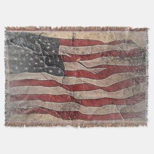 Couverture Drapeau vintage Patriotique USA sur mur de pierre