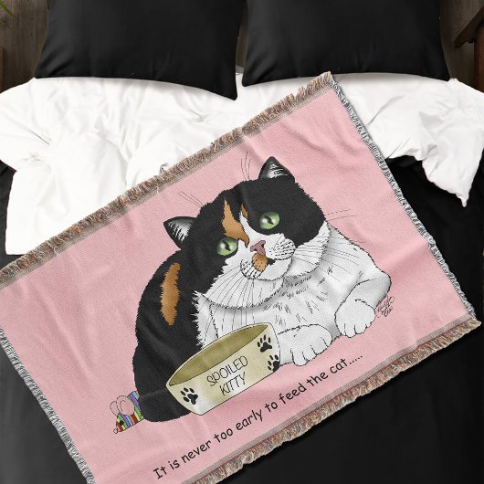 Couverture Drôle Chat Tacheté Gâté Nourrir Rose