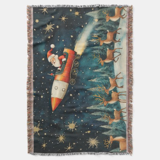 Couverture Drôle Père Noël Retro Noël Soir Jeter Blanche (devant Vertical)